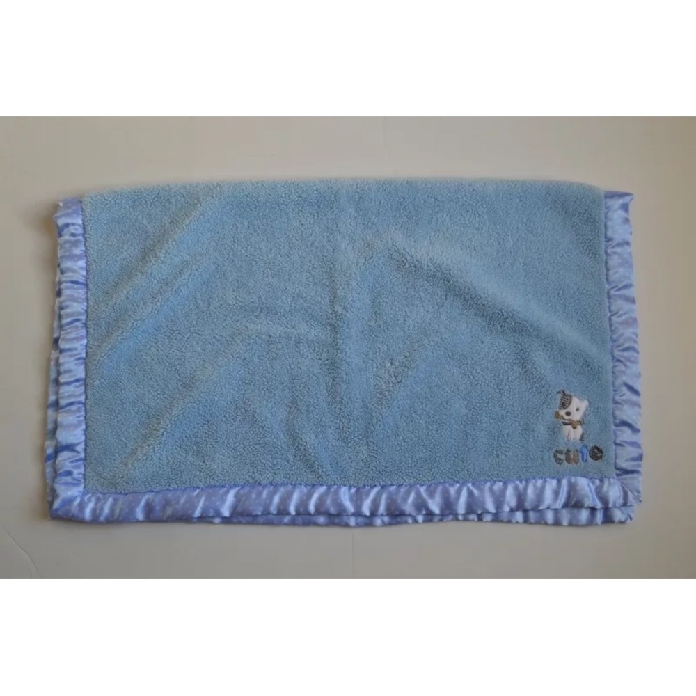 Child of Mine By Carter's Cute Puppy Dog Blanket Blue White Stars Silky Edge